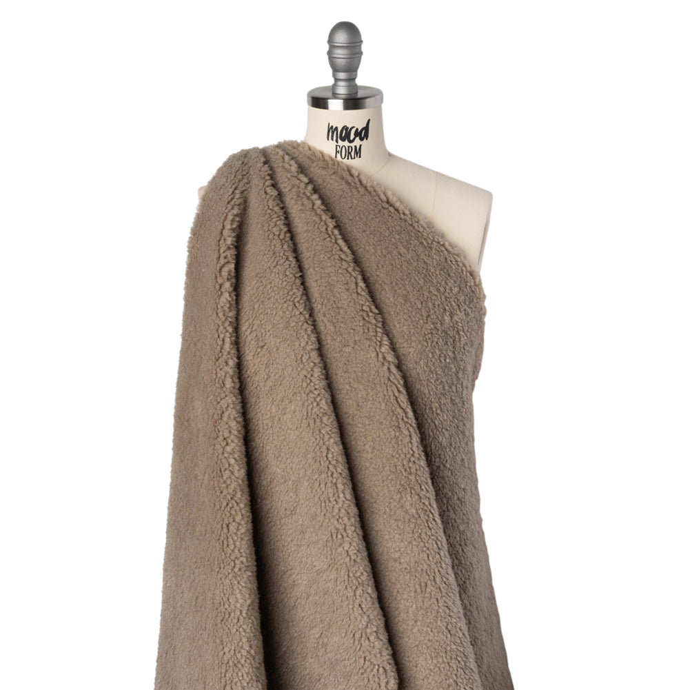 Recycled Polyester Faux Sherling Fur - Warm Gray Drape Recycled Polyester Faux Sherling Fur - Warm Gray Drape