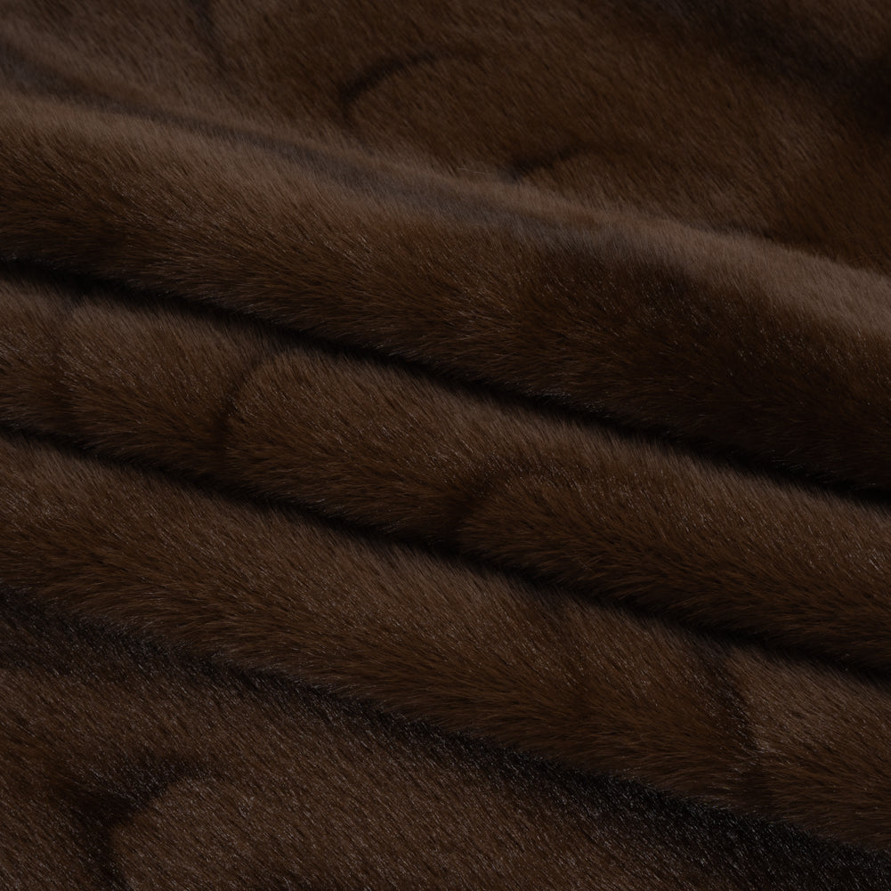 Plush Short Pile Recycled Polyester Faux Fur - Brown and Black Woodgrain Print Plush Short Pile Recycled Polyester Faux Fur - Brown and Black Woodgrain Print