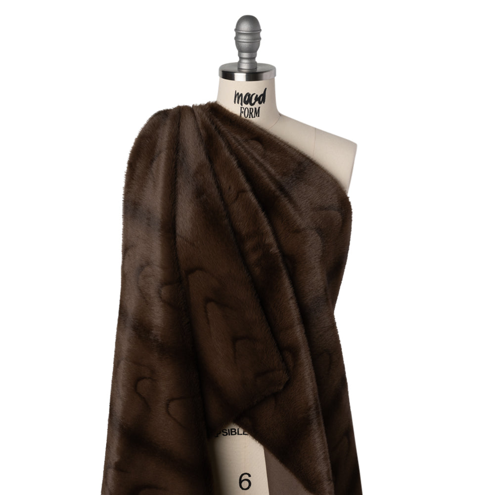 Plush Short Pile Recycled Polyester Faux Fur - Brown and Black Woodgrain Print Plush Short Pile Recycled Polyester Faux Fur - Brown and Black Woodgrain Print
