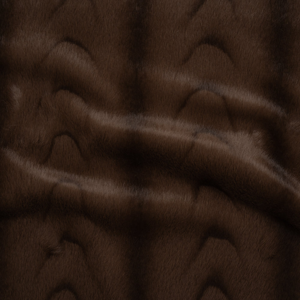 Plush Short Pile Recycled Polyester Faux Fur - Brown and Black Woodgrain Print Plush Short Pile Recycled Polyester Faux Fur - Brown and Black Woodgrain Print