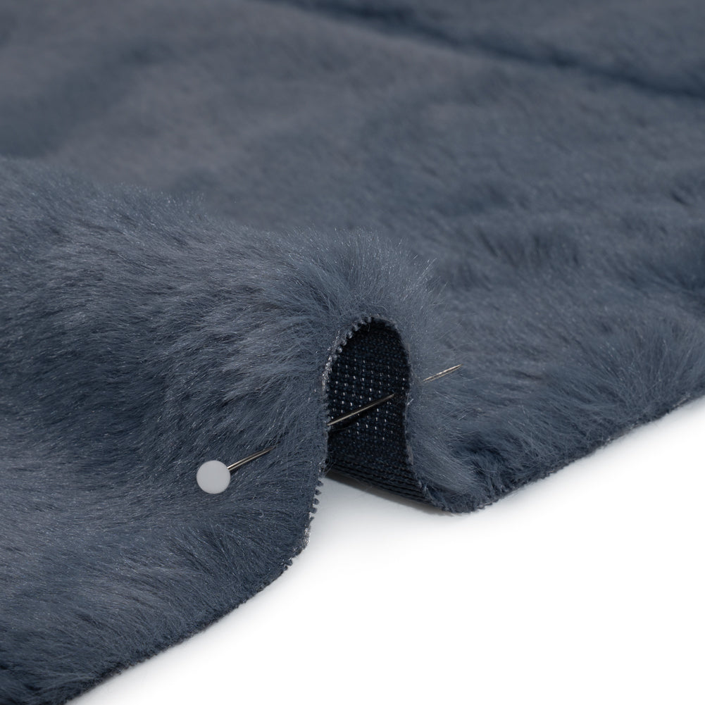 Short Pile Recycled Polyester Faux Fur - Slate Blue Cut Stripes Short Pile Recycled Polyester Faux Fur - Slate Blue Cut Stripes