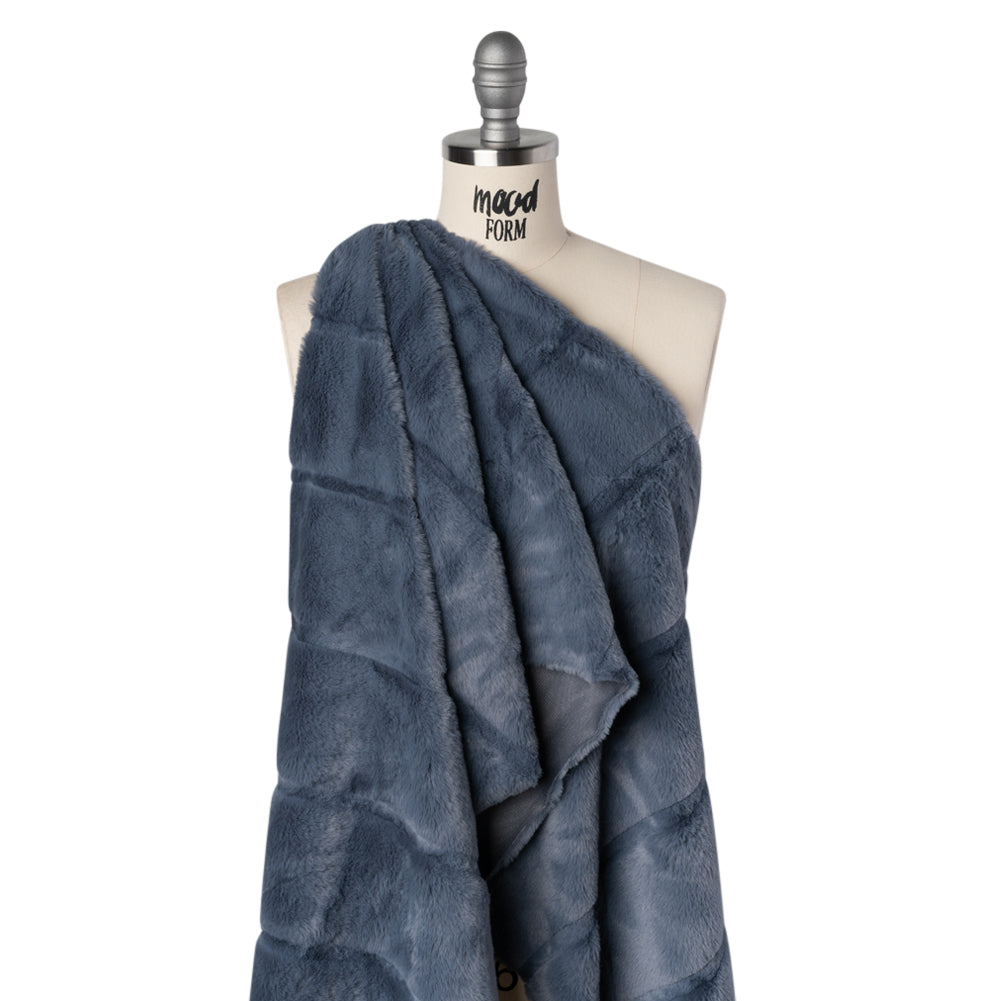 Short Pile Recycled Polyester Faux Fur - Slate Blue Cut Stripes Short Pile Recycled Polyester Faux Fur - Slate Blue Cut Stripes