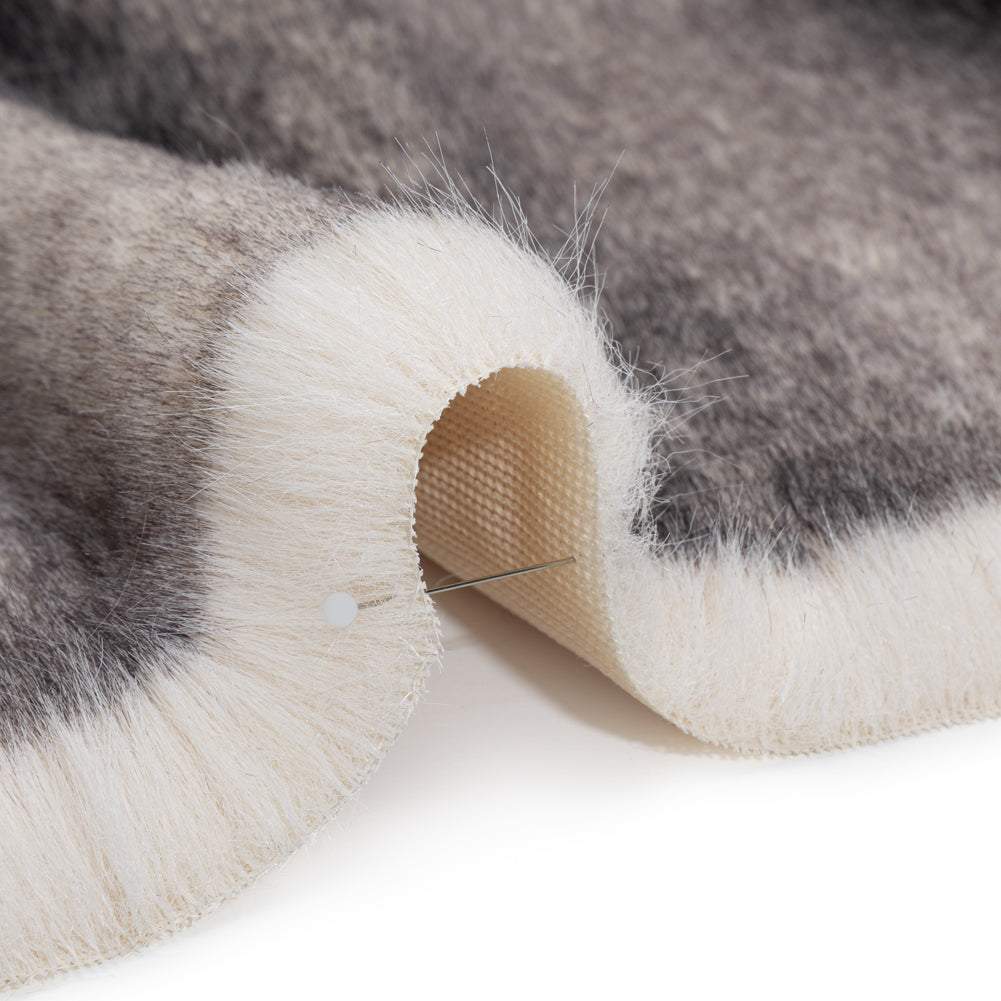 Plush Two-Tone Medium Pile Recycled Polyester Faux Fur - Ivory and Gray - Detail Plush Two-Tone Medium Pile Recycled Polyester Faux Fur - Ivory and Gray - Detail