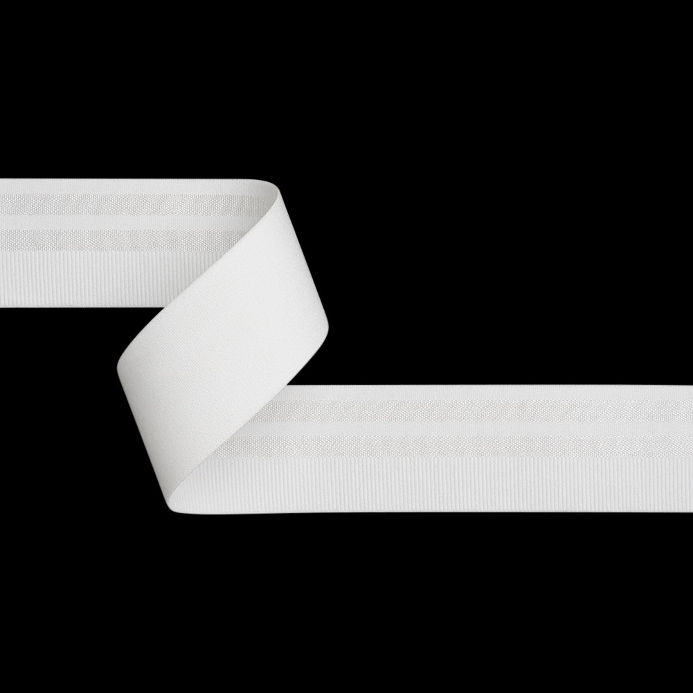 Nylon Elastic Trim with Satin Stripes and Ribbing Made in Italy - 1.625" - White Nylon Elastic Trim with Satin Stripes and Ribbing Made in Italy - 1.625" - White