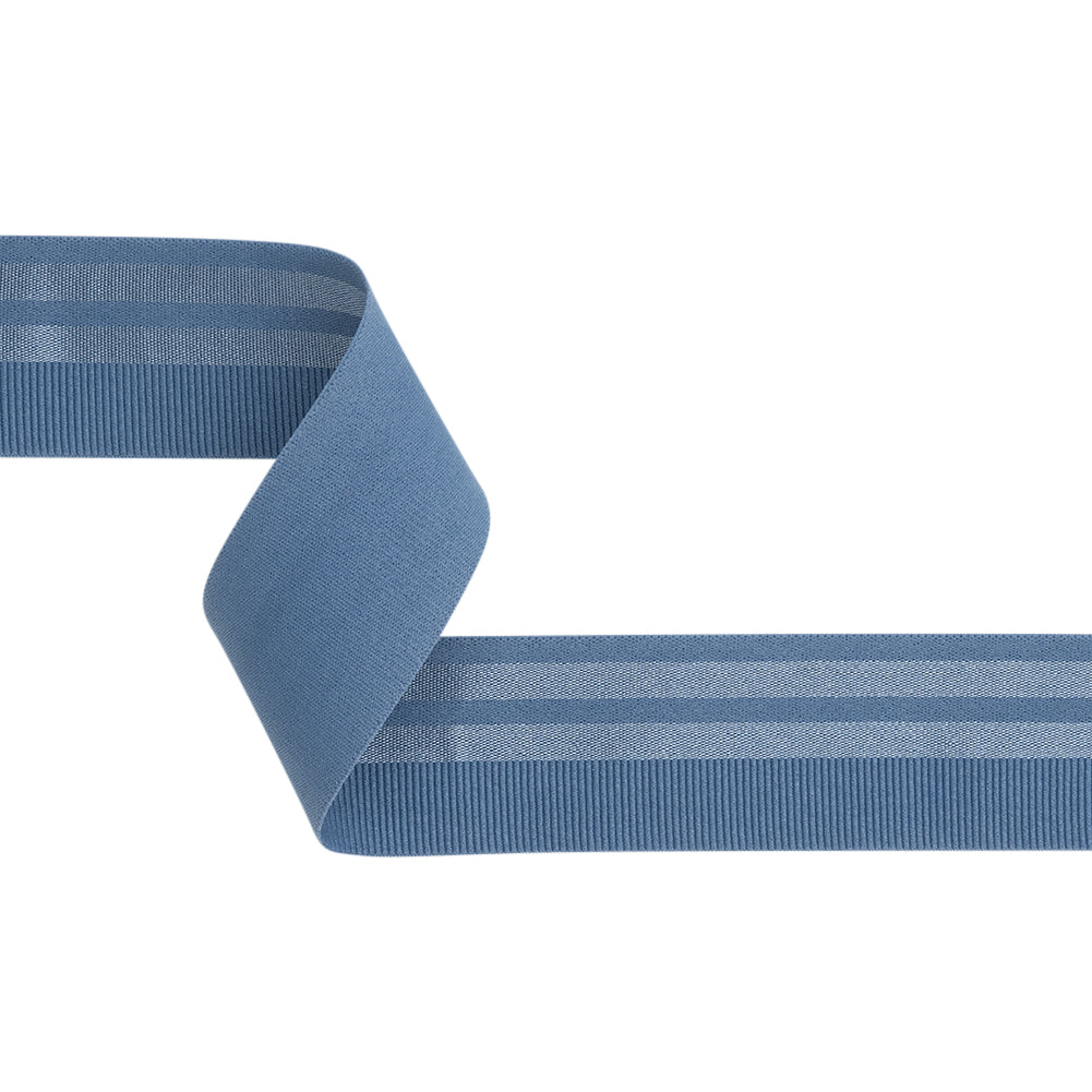 Nylon Elastic Trim with Satin Stripes and Ribbing Made in Italy - 1.625" - Country Blue Nylon Elastic Trim with Satin Stripes and Ribbing Made in Italy - 1.625" - Country Blue