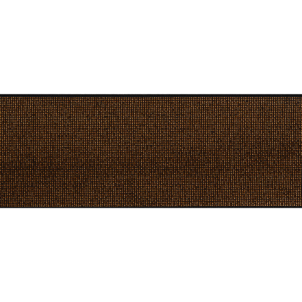 Metallic Elastic Trim Made in Italy - 2.125" - Golden Orange on Black Metallic Elastic Trim Made in Italy - 2.125" - Golden Orange on Black