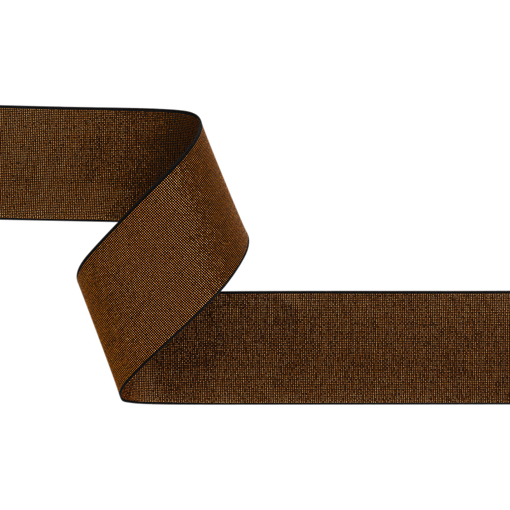 Metallic Elastic Trim Made in Italy - 2.125" - Golden Orange on Black Metallic Elastic Trim Made in Italy - 2.125" - Golden Orange on Black