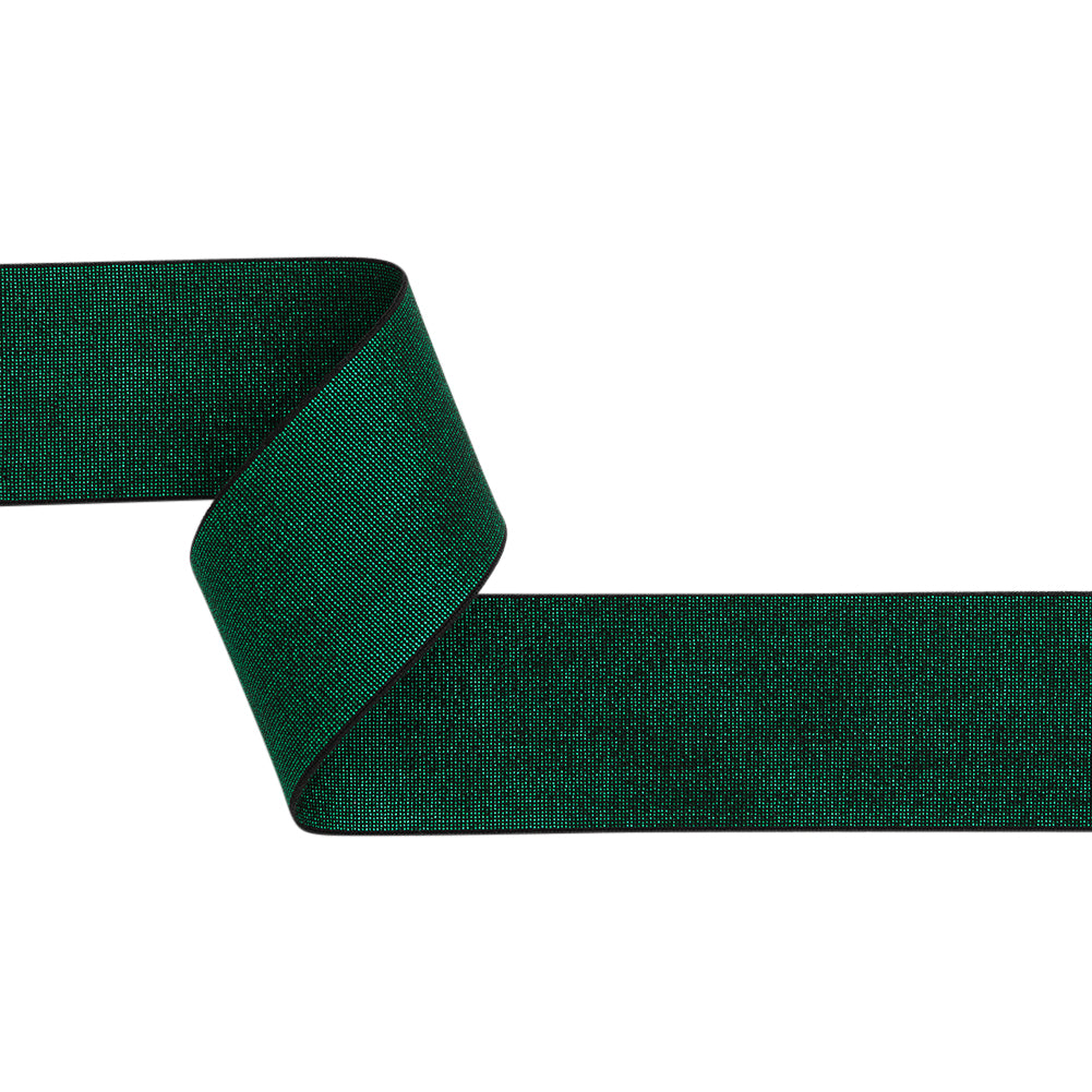 Metallic Elastic Trim Made in Italy - 2.125" - Kelly Green on Black Metallic Elastic Trim Made in Italy - 2.125" - Kelly Green on Black