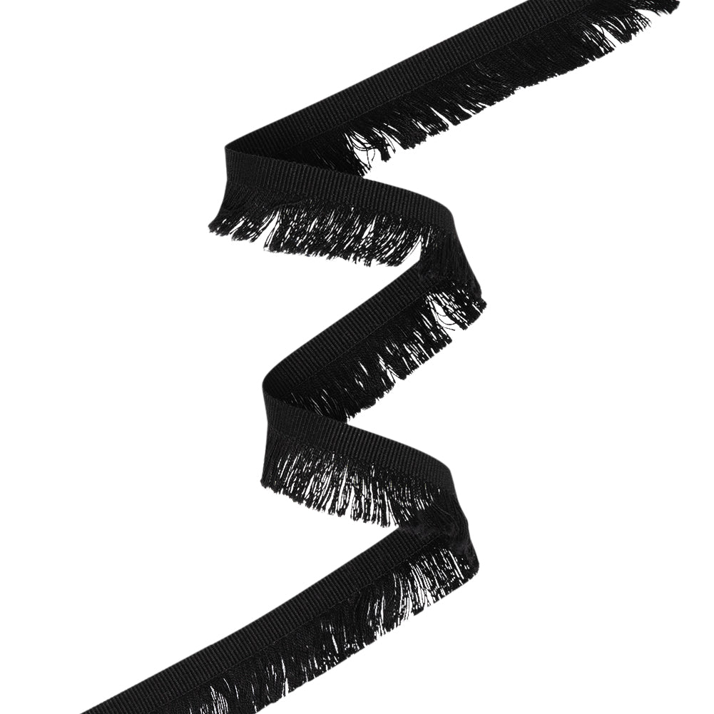 Cotton Grosgrain Ribbon with Fringe Made in Italy - 0.875" - Black Cotton Grosgrain Ribbon with Fringe Made in Italy - 0.875" - Black