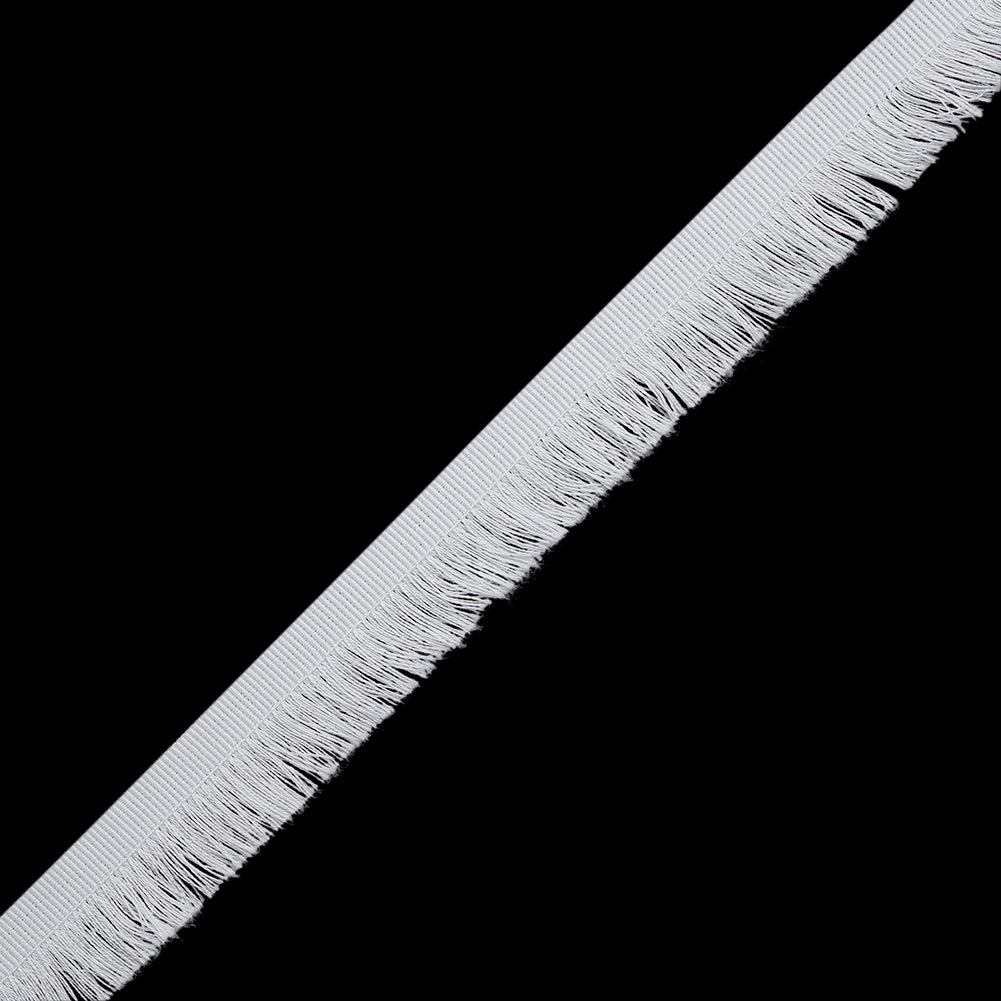 Cotton Grosgrain Ribbon with Fringe Made in Italy - 0.875" - White Folded Cotton Grosgrain Ribbon with Fringe Made in Italy - 0.875" - White Folded