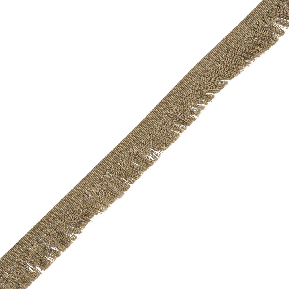 Cotton Grosgrain Ribbon with Fringe Made in Italy - 0.875" - Beige Folded Cotton Grosgrain Ribbon with Fringe Made in Italy - 0.875" - Beige Folded