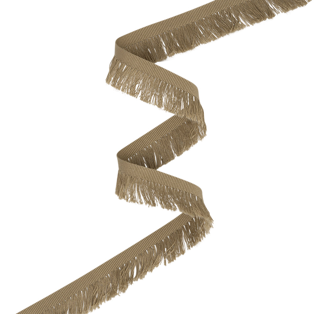 Cotton Grosgrain Ribbon with Fringe Made in Italy - 0.875" - Beige Cotton Grosgrain Ribbon with Fringe Made in Italy - 0.875" - Beige