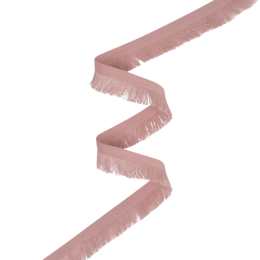 Cotton Grosgrain Ribbon with Fringe Made in Italy - 0.875" - Pink Cotton Grosgrain Ribbon with Fringe Made in Italy - 0.875" - Pink
