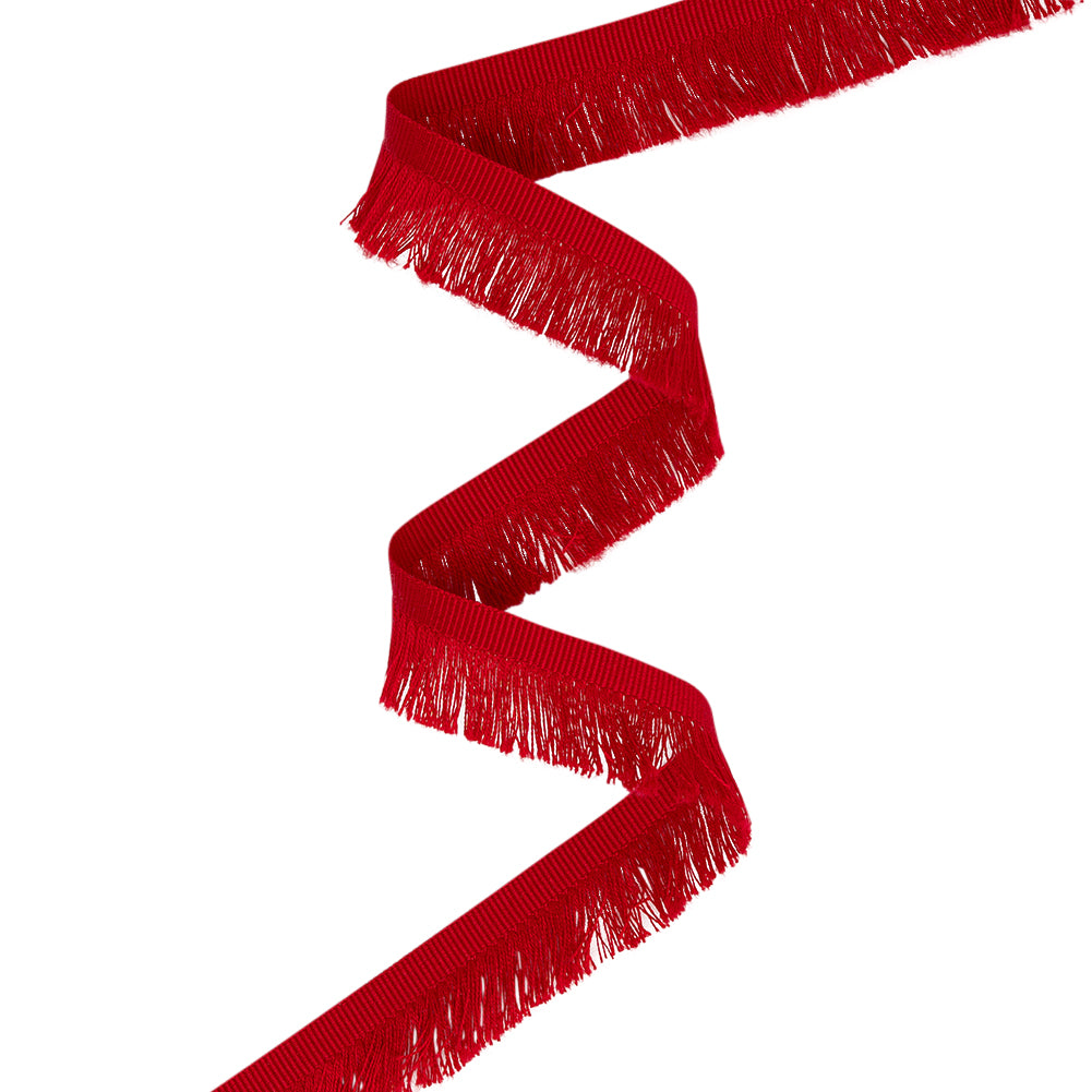Cotton Grosgrain Ribbon with Fringe Made in Italy - 0.875" - Red Cotton Grosgrain Ribbon with Fringe Made in Italy - 0.875" - Red
