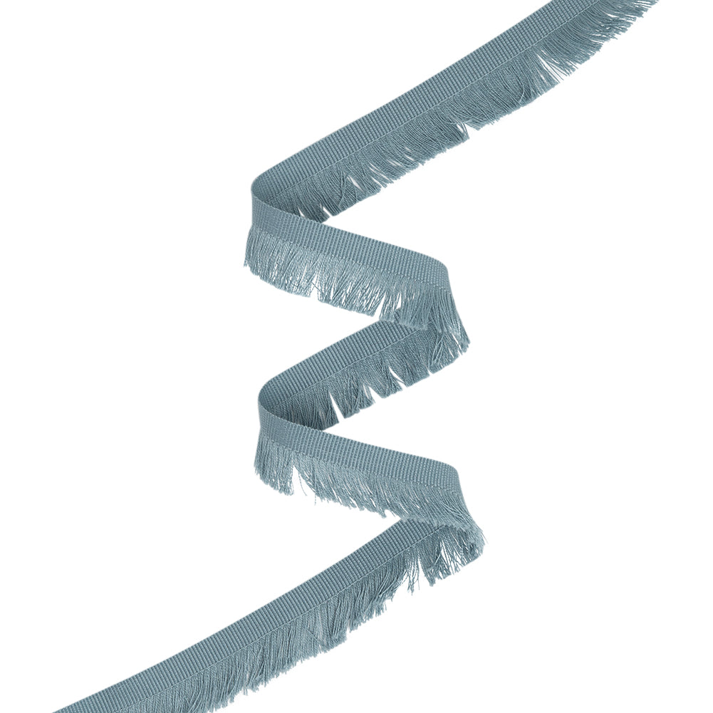 Cotton Grosgrain Ribbon with Fringe Made in Italy - 0.875" - Light Blue Cotton Grosgrain Ribbon with Fringe Made in Italy - 0.875" - Light Blue