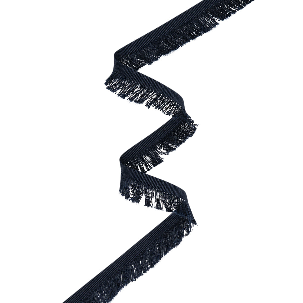Cotton Grosgrain Ribbon with Fringe Made in Italy - 0.875" - Navy Cotton Grosgrain Ribbon with Fringe Made in Italy - 0.875" - Navy