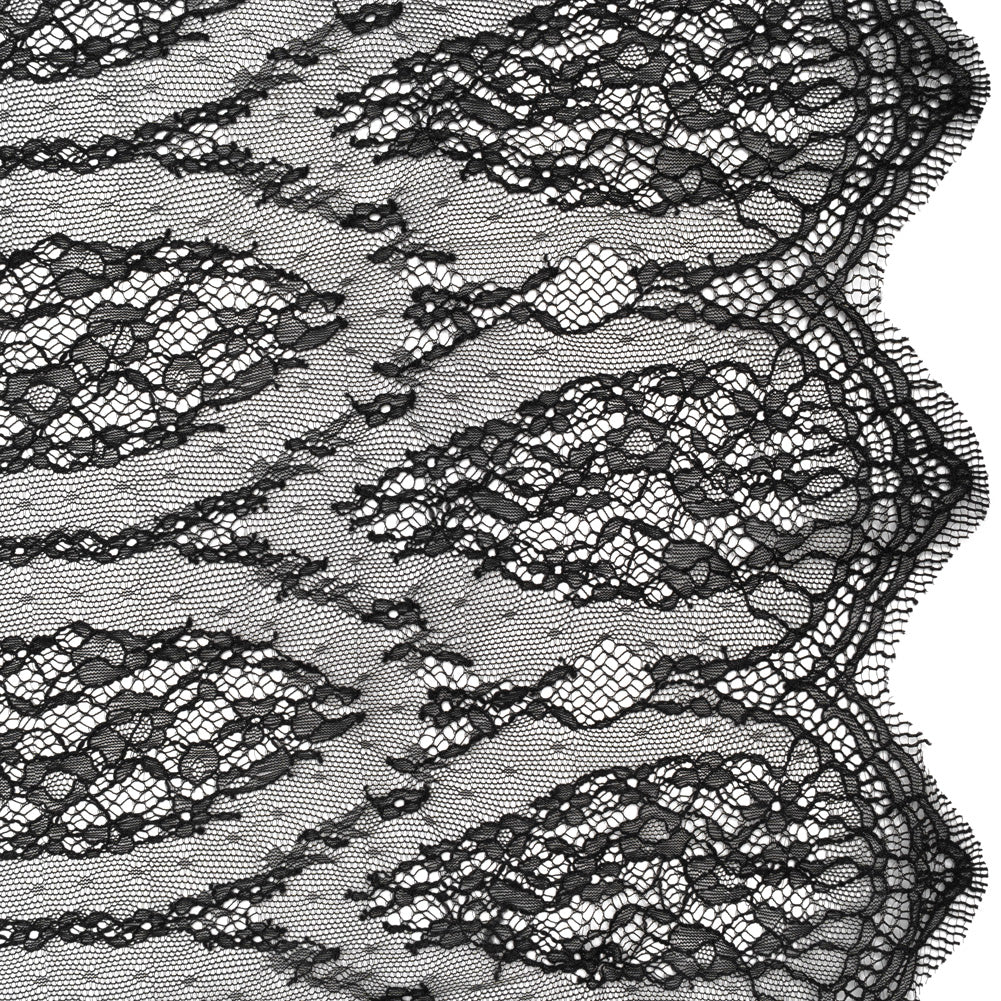 Raschel Lace with Finished Edges - Black Floral Lozenges - Deadstock Raschel Lace with Finished Edges - Black Floral Lozenges - Deadstock
