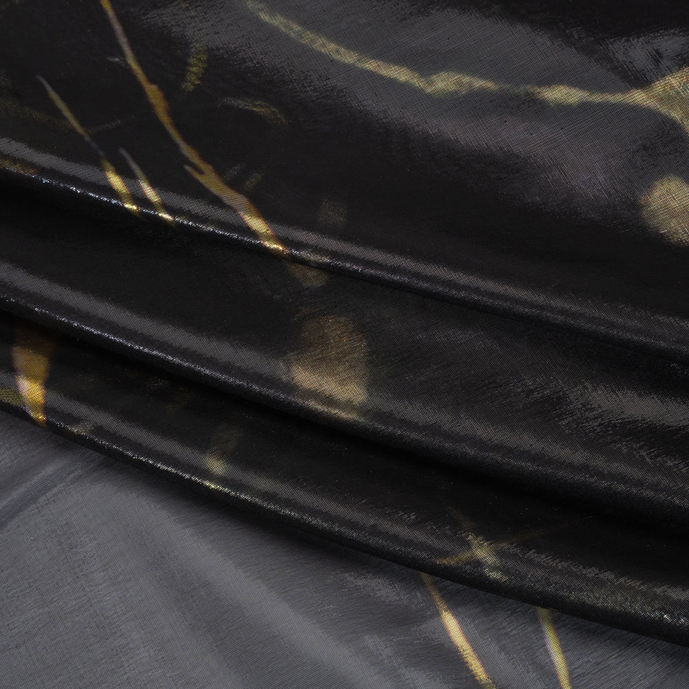 Metallic Silk Lame - Black, Silver and Gold Classical Swirls - Deadstock Metallic Silk Lame - Black, Silver and Gold Classical Swirls - Deadstock