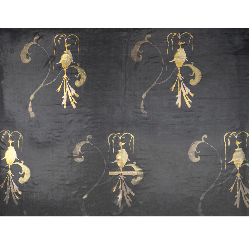 Metallic Silk Lame - Black, Silver and Gold Classical Swirls - Deadstock Metallic Silk Lame - Black, Silver and Gold Classical Swirls - Deadstock