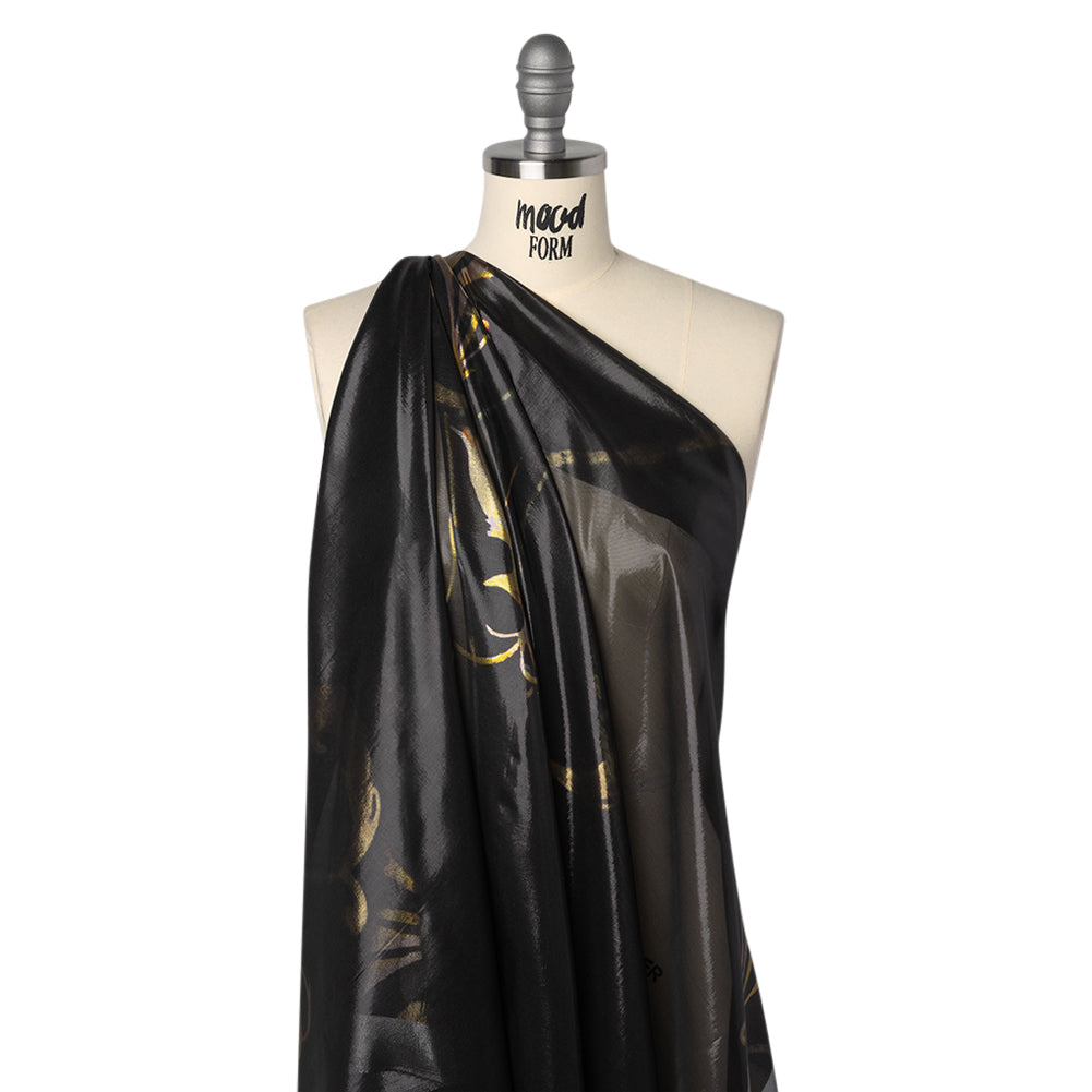 Metallic Silk Lame - Black, Silver and Gold Classical Swirls - Deadstock Metallic Silk Lame - Black, Silver and Gold Classical Swirls - Deadstock