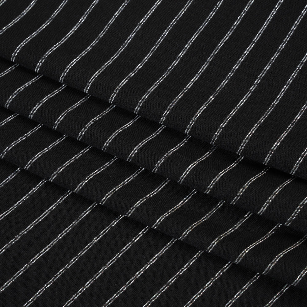 Stretch Rayon Jersey - Black and Metallic Silver Stripes - Deadstock Stretch Rayon Jersey - Black and Metallic Silver Stripes - Deadstock