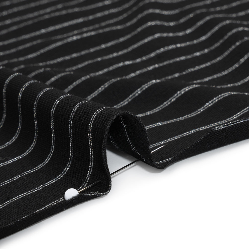 Stretch Rayon Jersey - Black and Metallic Silver Stripes - Deadstock Stretch Rayon Jersey - Black and Metallic Silver Stripes - Deadstock