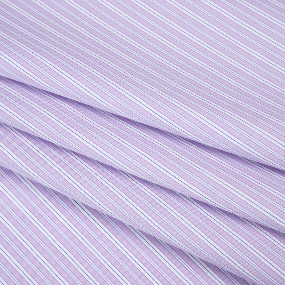 Cotton Twill Shirting - Light Purple, White and Blue Stripes - Deadstock Cotton Twill Shirting - Light Purple, White and Blue Stripes - Deadstock