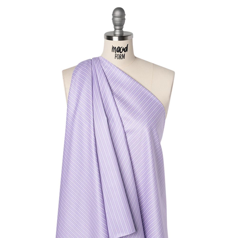 Cotton Twill Shirting - Light Purple, White and Blue Stripes - Deadstock Cotton Twill Shirting - Light Purple, White and Blue Stripes - Deadstock