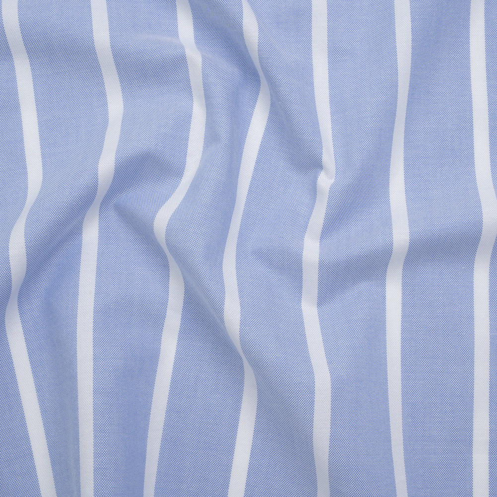 Cotton Oxford Shirting - Light Blue and White Wide Stripes - Designer Deadstock Cotton Oxford Shirting - Light Blue and White Wide Stripes - Designer Deadstock