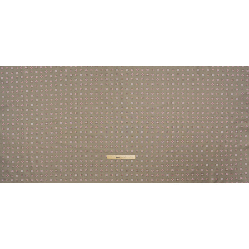 Cotton Oxford Shirting Print - Warm Gray, Baby Pink and White Medallions and Squares - Deadstock Cotton Oxford Shirting Print - Warm Gray, Baby Pink and White Medallions and Squares - Deadstock