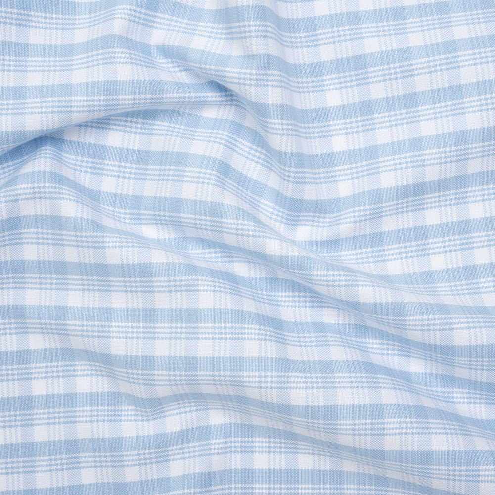 Cotton Oxford Shirting - Baby Blue and White Plaid - Deadstock Cotton Oxford Shirting - Baby Blue and White Plaid - Deadstock