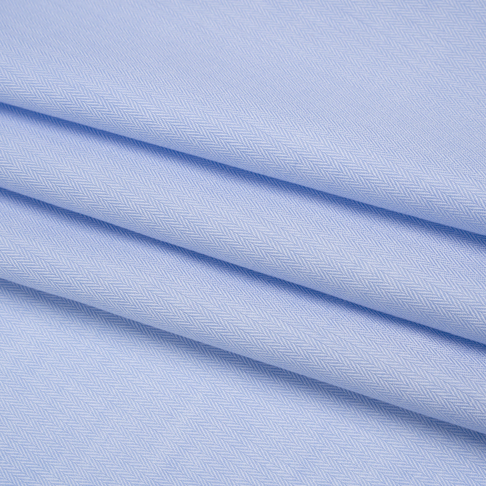 Cotton Twill Shirting - Light Blue and White Narrow Herringbone - Deadstock Cotton Twill Shirting - Light Blue and White Narrow Herringbone - Deadstock