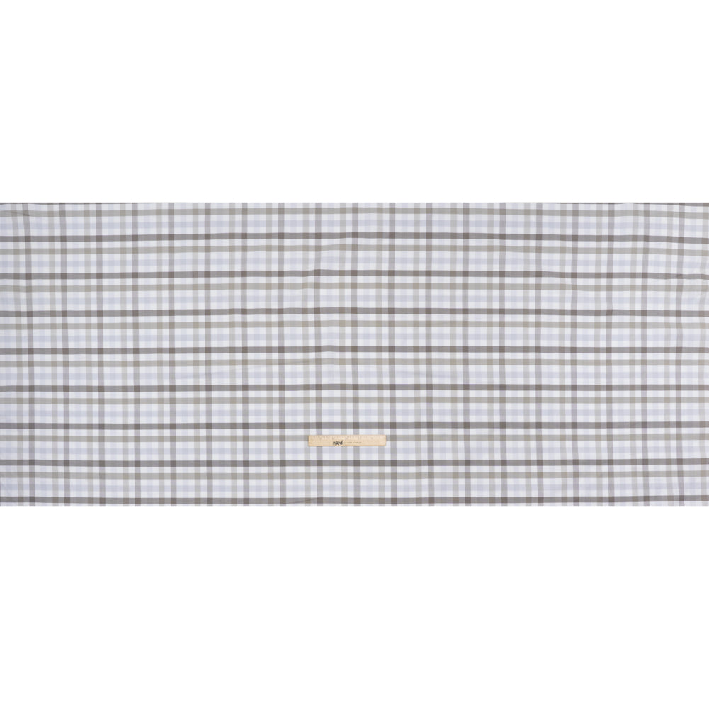 Cotton Oxford Shirting - Gray, Pale Blue and White Plaid - Deadstock Cotton Oxford Shirting - Gray, Pale Blue and White Plaid - Deadstock