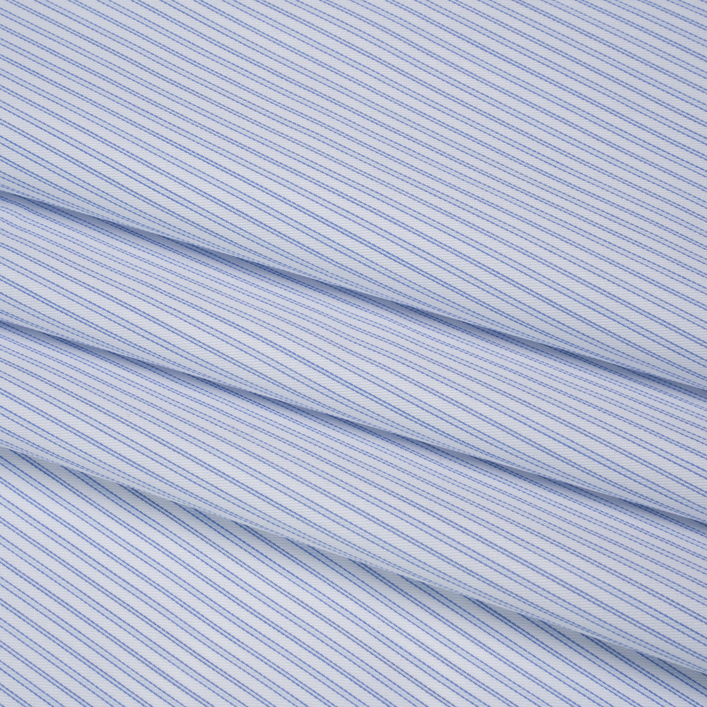 Cotton Twill Shirting - Light Blue, Cobalt and White Lined Stripes - Deadstock Cotton Twill Shirting - Light Blue, Cobalt and White Lined Stripes - Deadstock