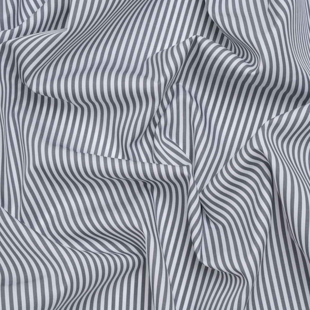 Cotton Twill Shirting - Gray and White Candy Stripes - Deadstock Cotton Twill Shirting - Gray and White Candy Stripes - Deadstock