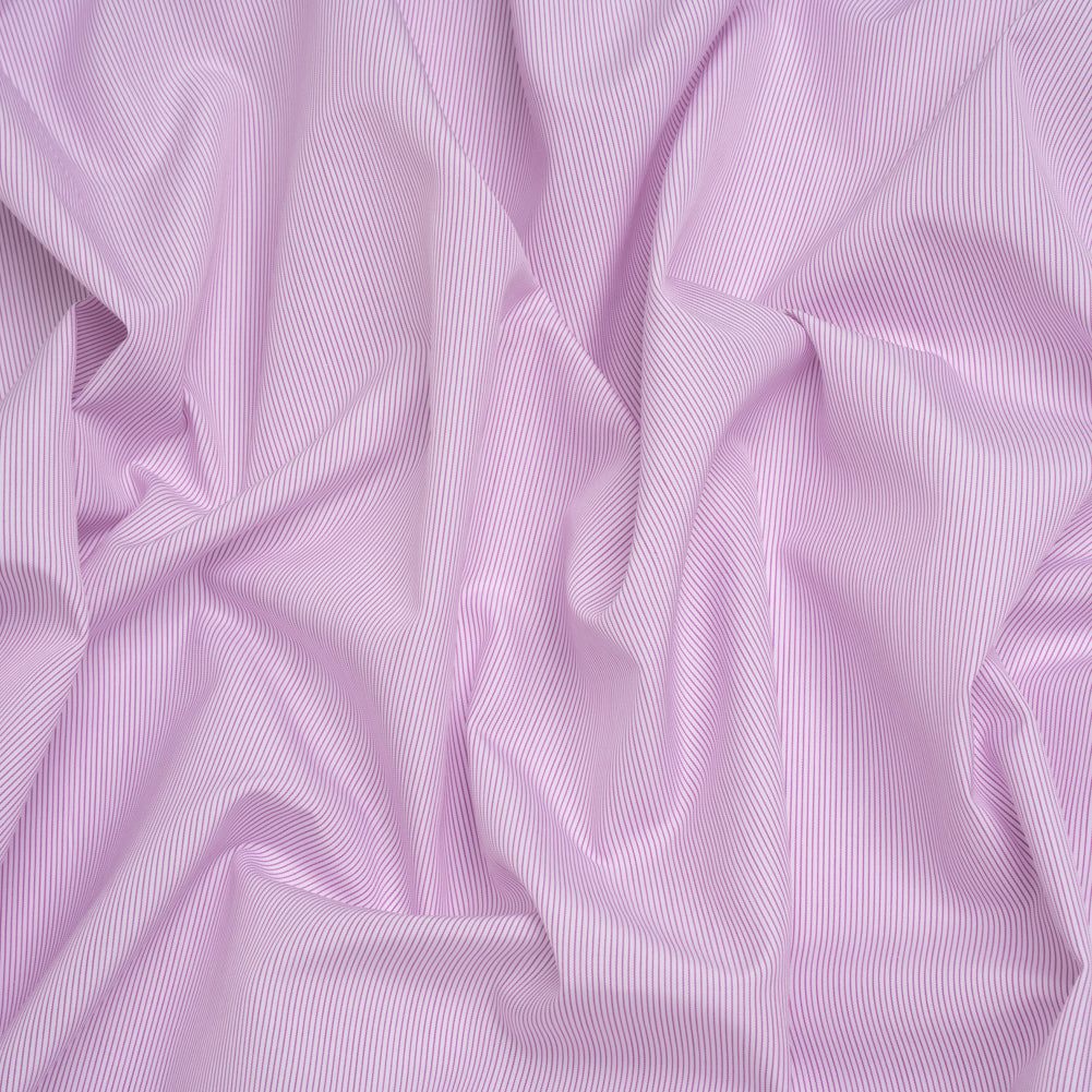 Cotton Poplin Shirting - White and Purple Pinstripes - Deadstock Cotton Poplin Shirting - White and Purple Pinstripes - Deadstock