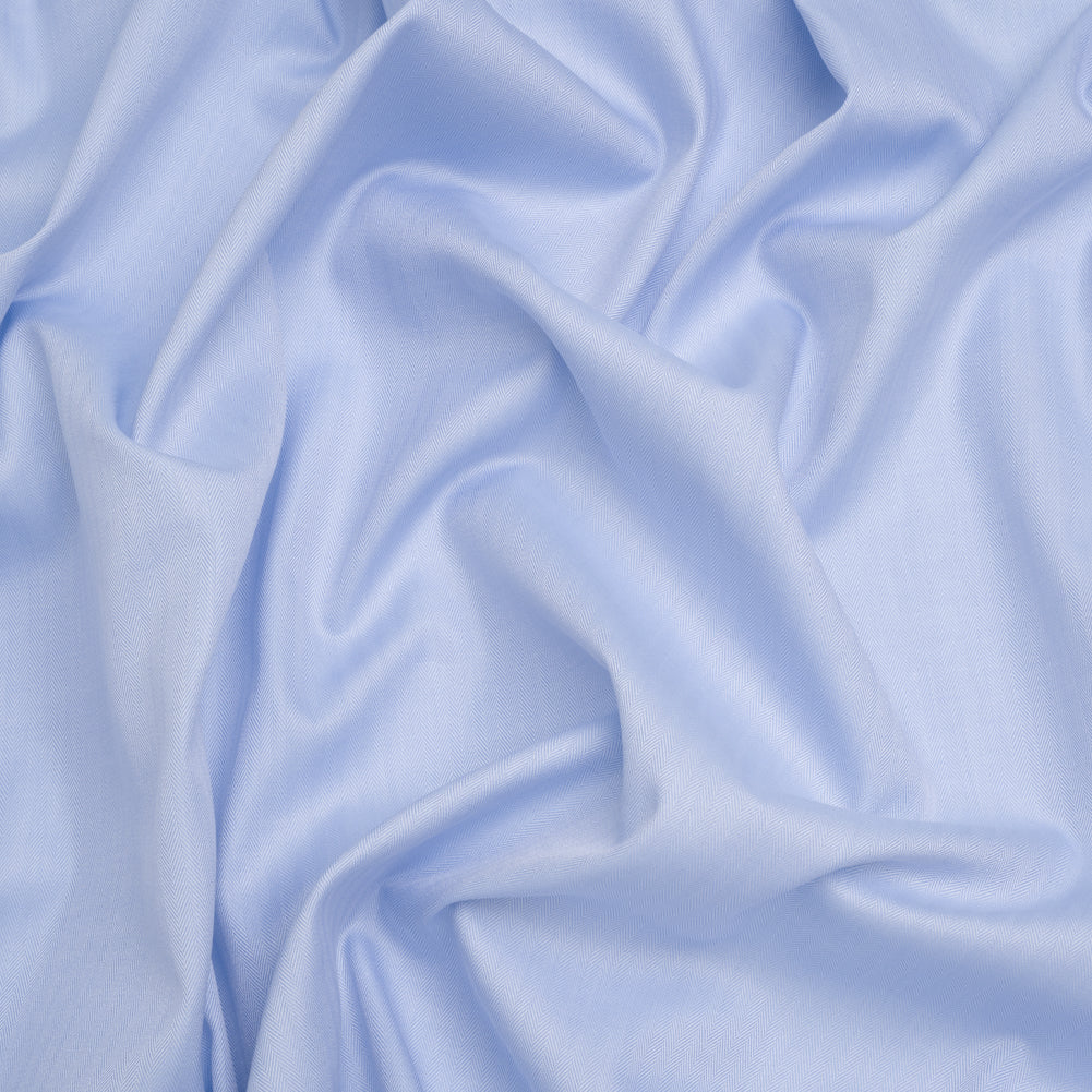 Cotton Twill Shirting - Sky Blue and White Herringbone - Designer Deadstock Cotton Twill Shirting - Sky Blue and White Herringbone - Designer Deadstock
