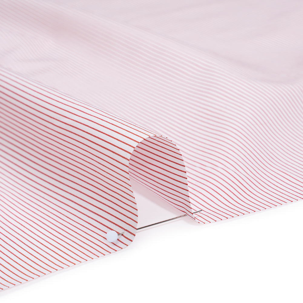 Cotton Poplin Shirting - White and Red Pinstripes - Deadstock Cotton Poplin Shirting - White and Red Pinstripes - Deadstock
