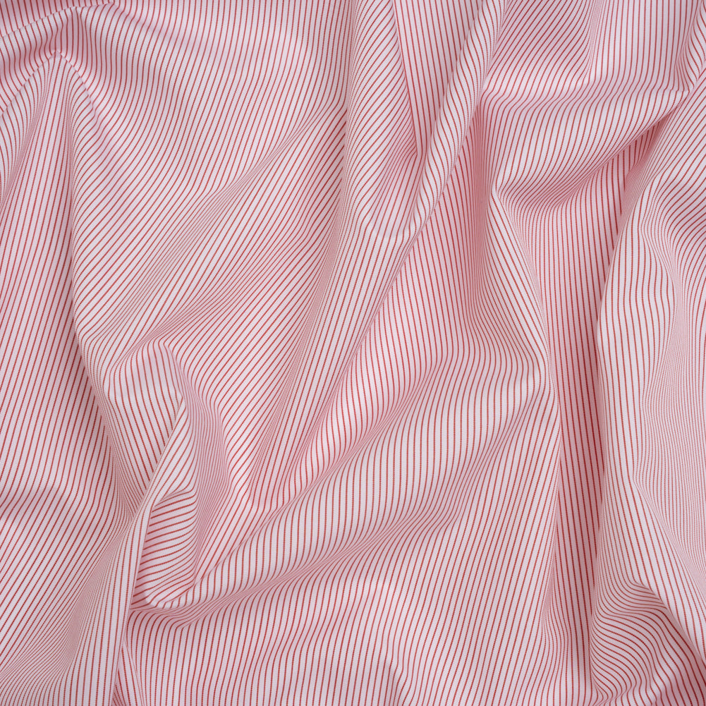 Cotton Poplin Shirting - White and Red Pinstripes - Deadstock Cotton Poplin Shirting - White and Red Pinstripes - Deadstock
