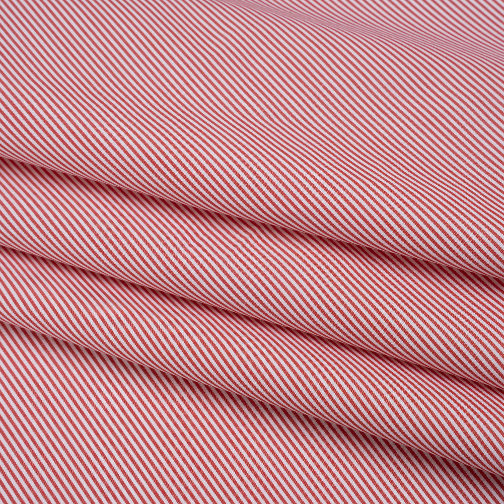 Cotton Poplin Shirting - Red and White Narrow Candy Stripes - Deadstock Cotton Poplin Shirting - Red and White Narrow Candy Stripes - Deadstock