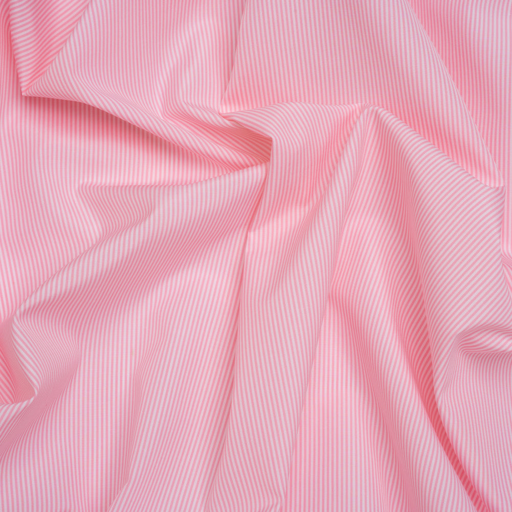 Cotton Poplin Shirting - Bubblegum Pink and White Narrow Candy Stripes - Deadstock Cotton Poplin Shirting - Bubblegum Pink and White Narrow Candy Stripes - Deadstock