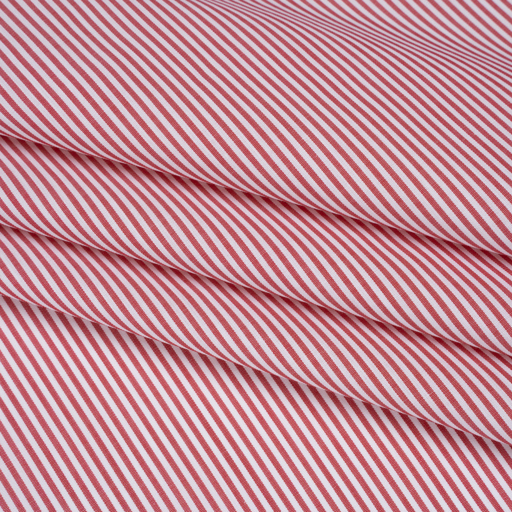 Cotton Poplin Shirting - Red and White Candy Stripes - Deadstock Cotton Poplin Shirting - Red and White Candy Stripes - Deadstock
