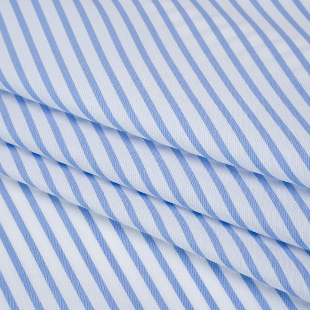 Cotton Shirting - Airy Blue and White Stripes - Designer Deadstock Cotton Shirting - Airy Blue and White Stripes - Designer Deadstock