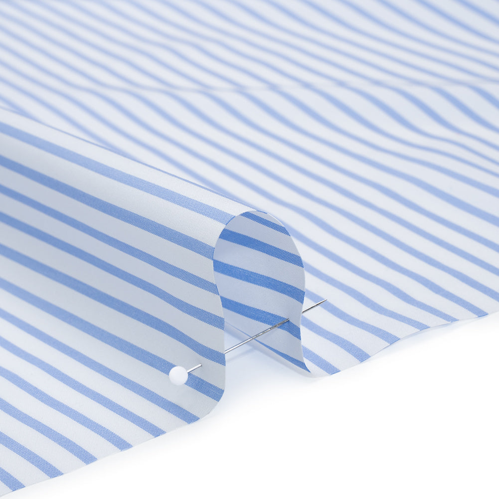 Cotton Shirting - Airy Blue and White Stripes - Designer Deadstock Cotton Shirting - Airy Blue and White Stripes - Designer Deadstock