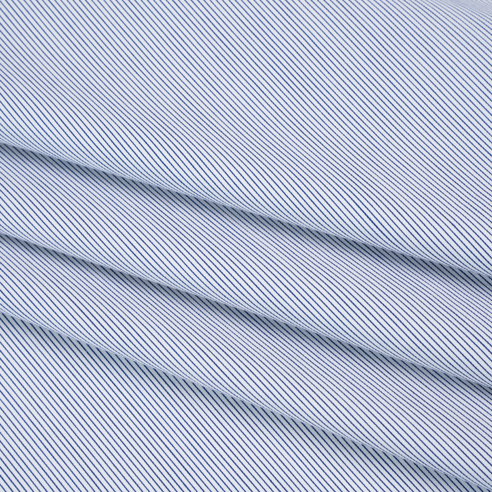 Stretch Cotton Blend Shirting Made in Italy - Charcoal Navy and White Pinstripes - Designer Deadstock Stretch Cotton Blend Shirting Made in Italy - Charcoal Navy and White Pinstripes - Designer Deadstock
