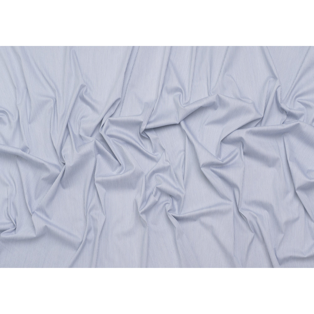 Stretch Cotton Blend Shirting Made in Italy - Charcoal Navy and White Pinstripes - Designer Deadstock Stretch Cotton Blend Shirting Made in Italy - Charcoal Navy and White Pinstripes - Designer Deadstock