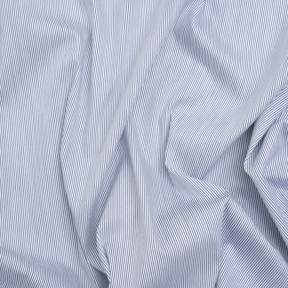 Stretch Cotton Blend Shirting Made in Italy - Charcoal Navy and White Pinstripes - Designer Deadstock Stretch Cotton Blend Shirting Made in Italy - Charcoal Navy and White Pinstripes - Designer Deadstock