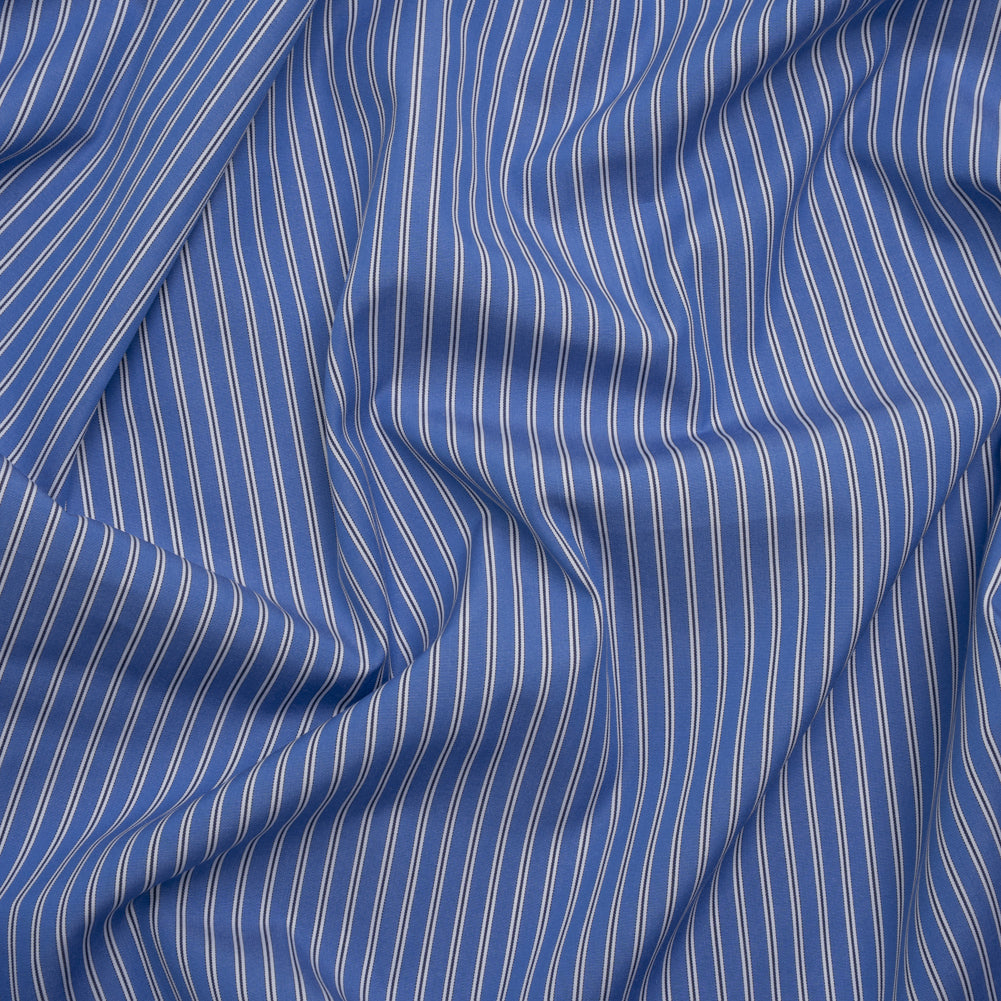 Cotton Poplin - Blue Jasper, Black and White Stripes - Deadstock Cotton Poplin - Blue Jasper, Black and White Stripes - Deadstock