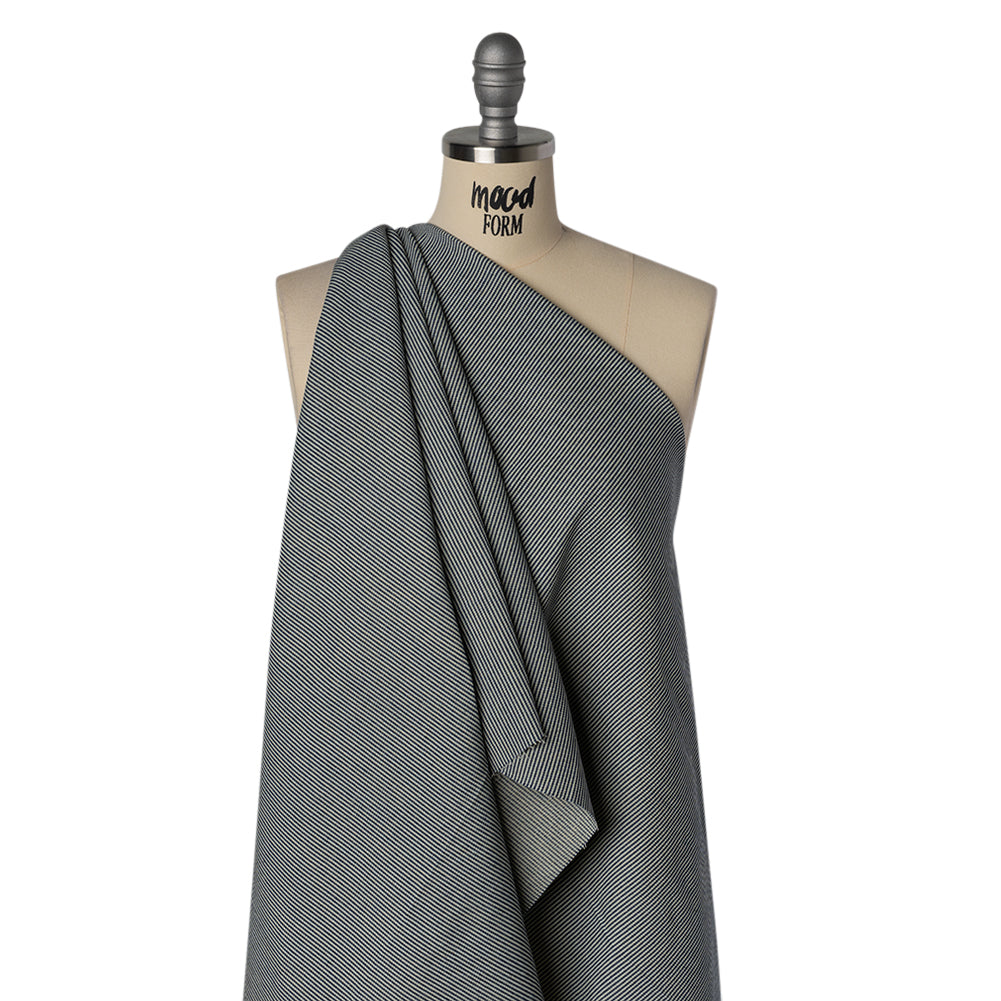 Flexible Cotton Twill Denim - Indigo and Natural Hickory Stripes - Deadstock Drape Flexible Cotton Twill Denim - Indigo and Natural Hickory Stripes - Deadstock Drape