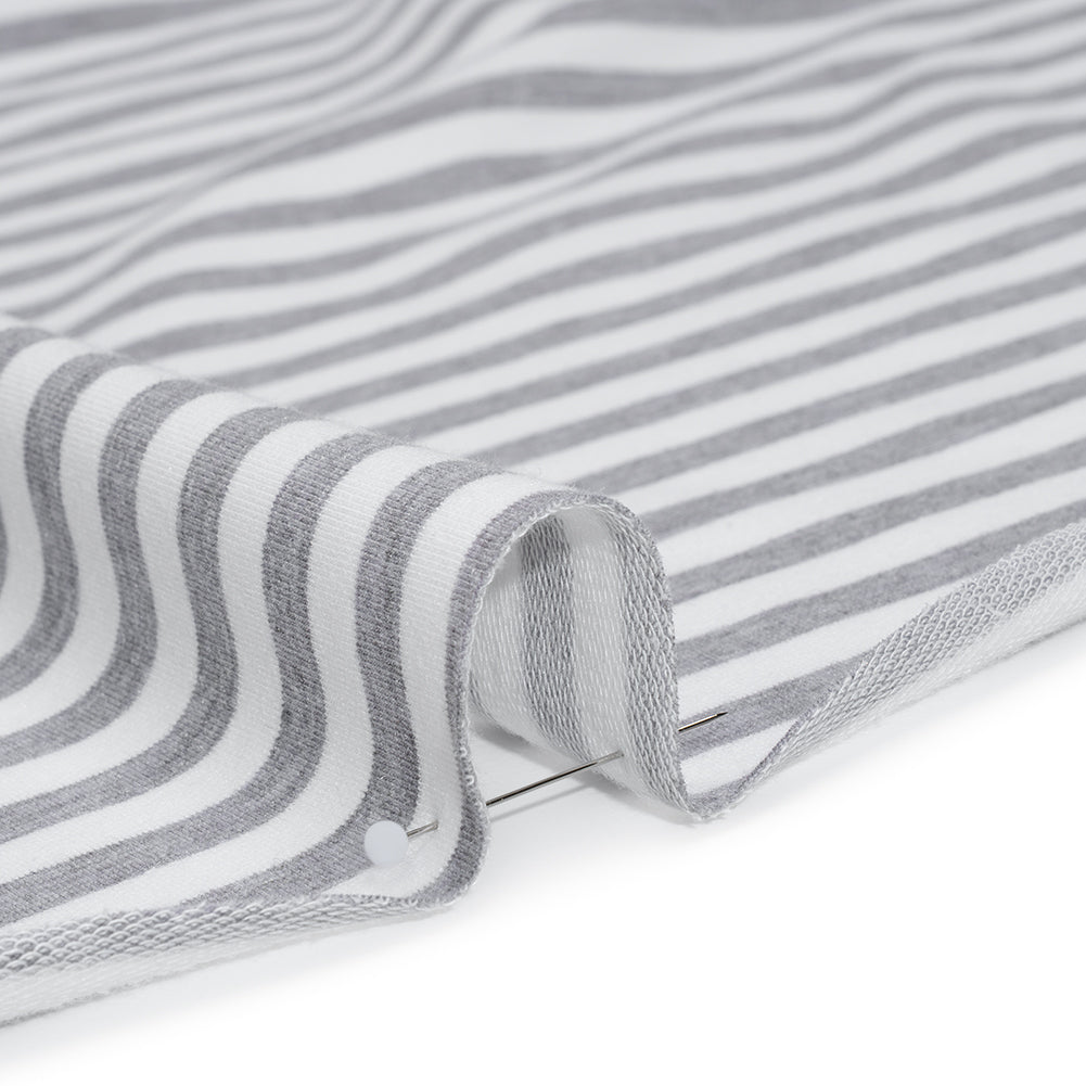 Stretch Cotton French Terry - Heathered Gray and White Stripes - Deadstock Stretch Cotton French Terry - Heathered Gray and White Stripes - Deadstock